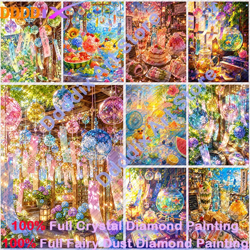 100% Fairy Dust Wind Chime Art Diamond Painting Crystal Diamond Mosaic Cross Stitch Kit DIY Food Landscape Handmade Decor Gifts