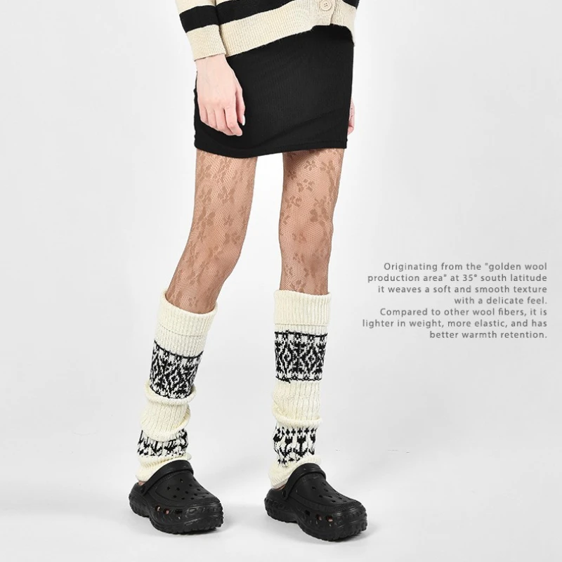 White Woolen Snow Boots Leg Covers Warm Ethnic Sle Mid-Calf Sos for Autumn Winter with oes Protection Leg Warmers Knee High Tube