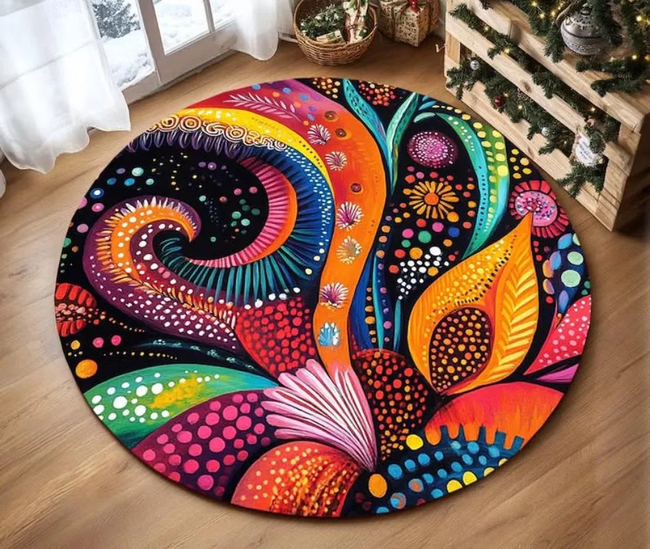 Round Game Rug Classic Dartboard Target Printed Circular Carpet Radiant Geometric Blocks Silver Metallic Lines for Sofa Floor