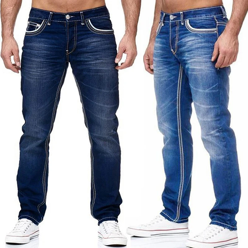 

Men Jeans Black Straight Pants Spring Autmun Pockets Denim Casual Tousers Light Blue High quality Streetwear Jeans Men