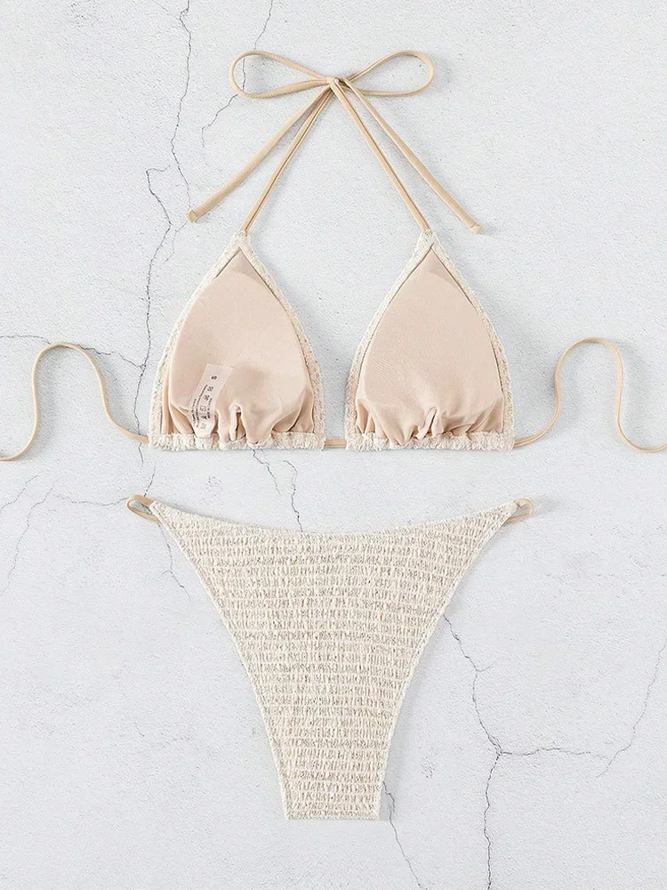 Bikinis sexis de cintura alta para mujer, conjunto de 2 piezas con cordones, traje de baño dividido, Bikinis sin espalda, nuevo traje de baño de verano 2025, conjunto de Bikinis