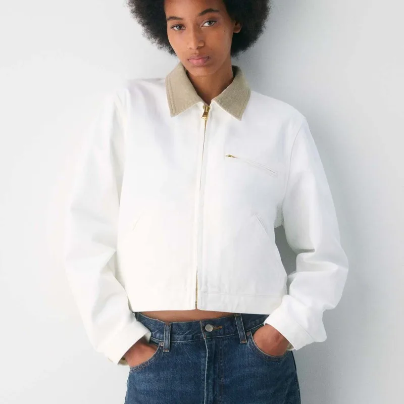 Women's new American vintage workwear jacket autumn and winter coat short-sleeved simple top