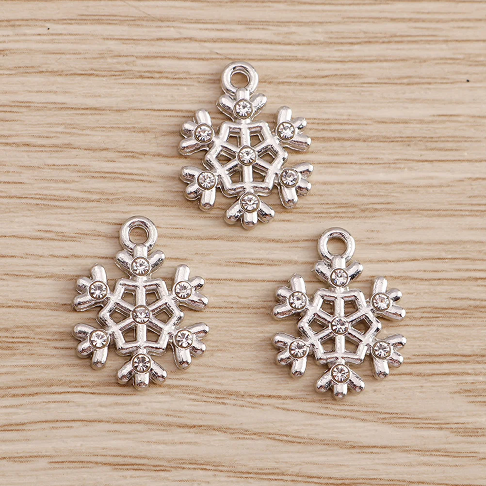 20 Pcs Christmas Necklace Snowflake Pendant Accessories Bracelet Charms Jewelry Making Supplies Rhinestones