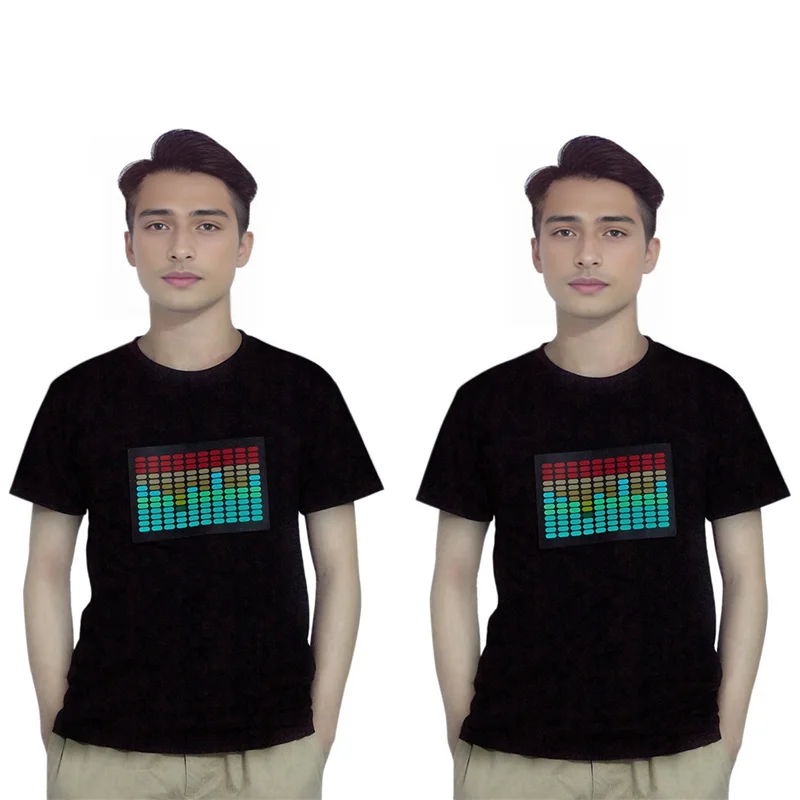 

AUU-2X Men Sound Activated Led T-Shirt Light Up Flashing Rock Disco Equalizer Short Sleeve Led T Shirt M