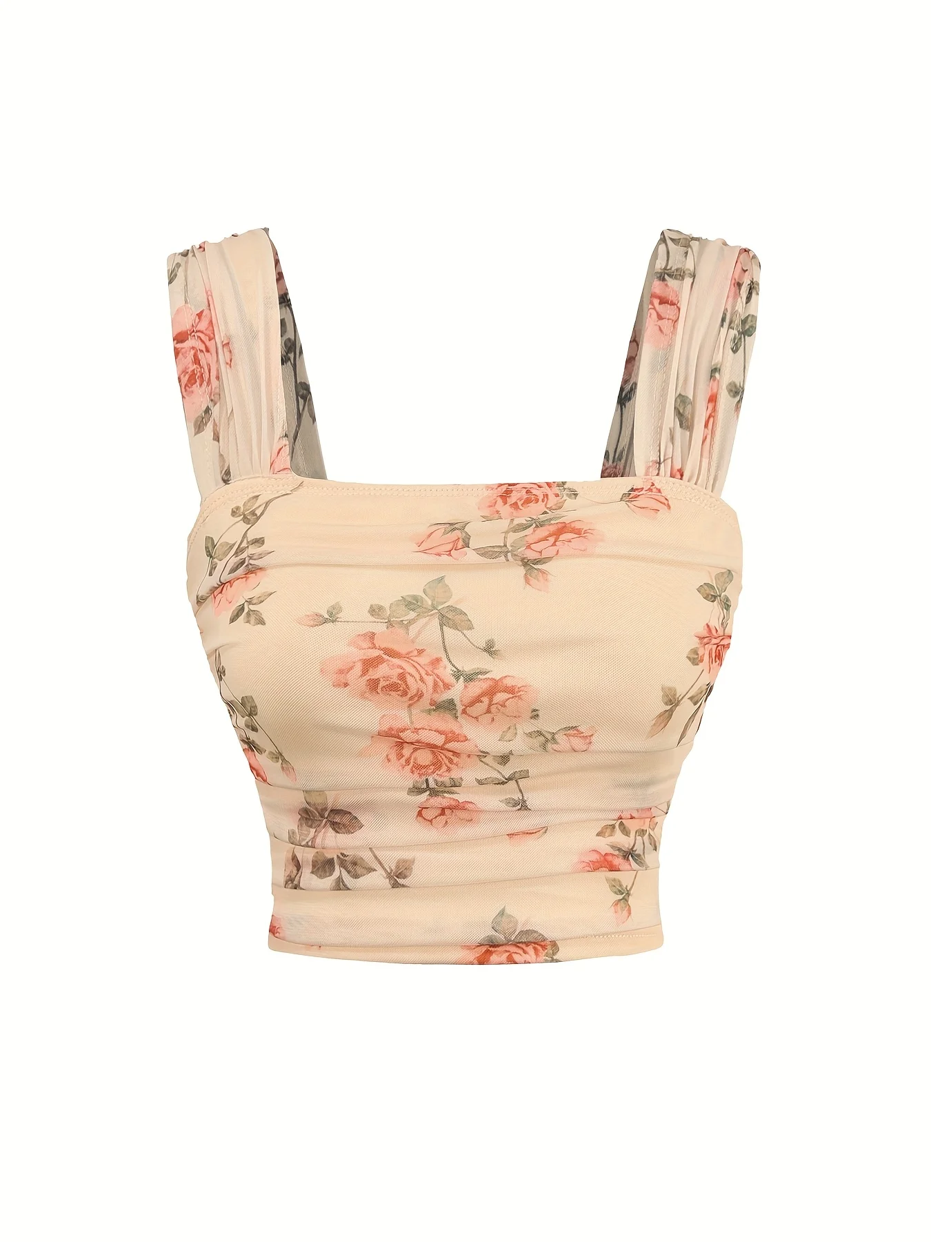 A lady's apricot-colored, elegant and grand, simple and plain text, bright and well-proportioned spaghetti-strap top