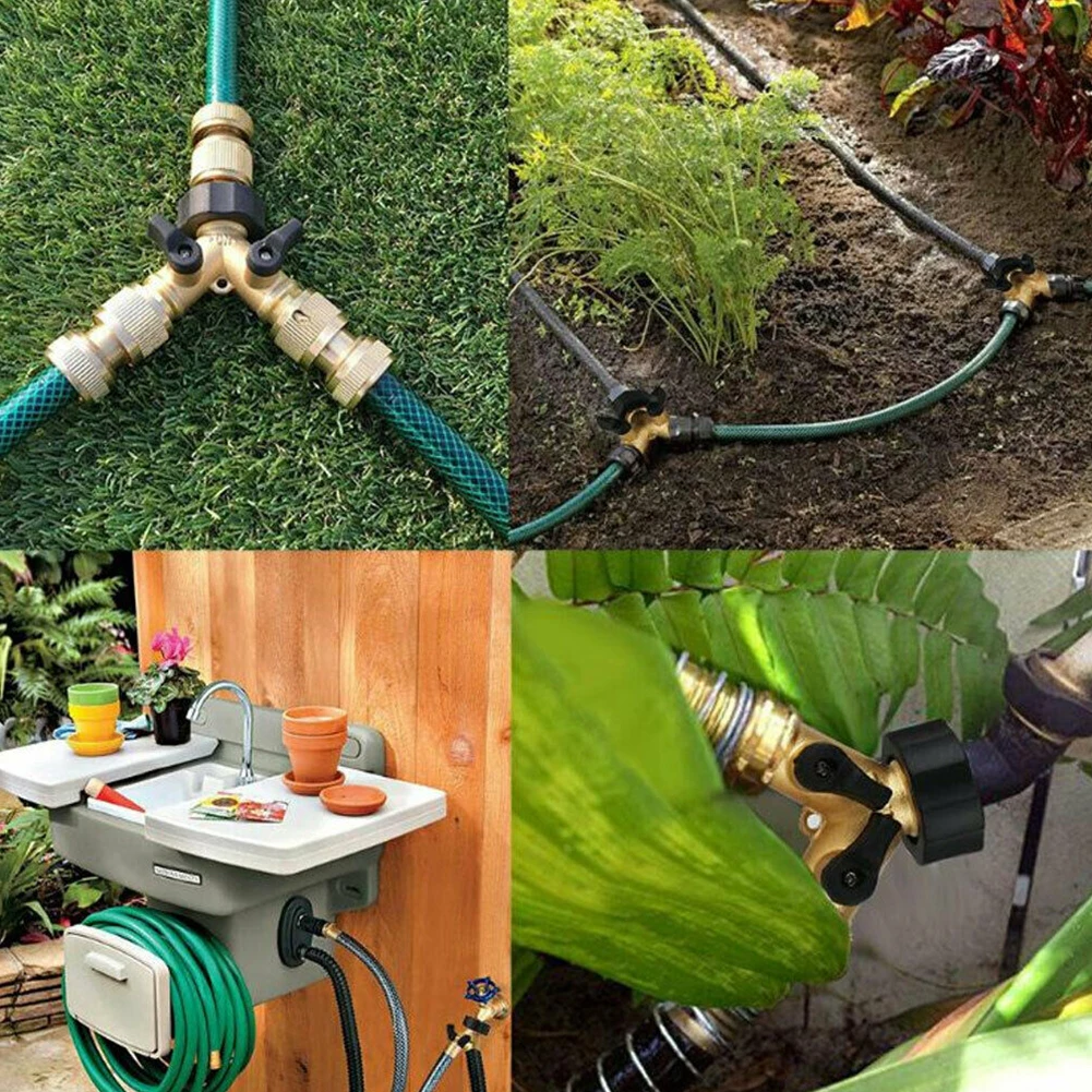Brass 2 Way Y Hose Splitter with Individual Lockable Ball Valves for Spigot to Dual Water Source Distribution Indoor Outdoor Use