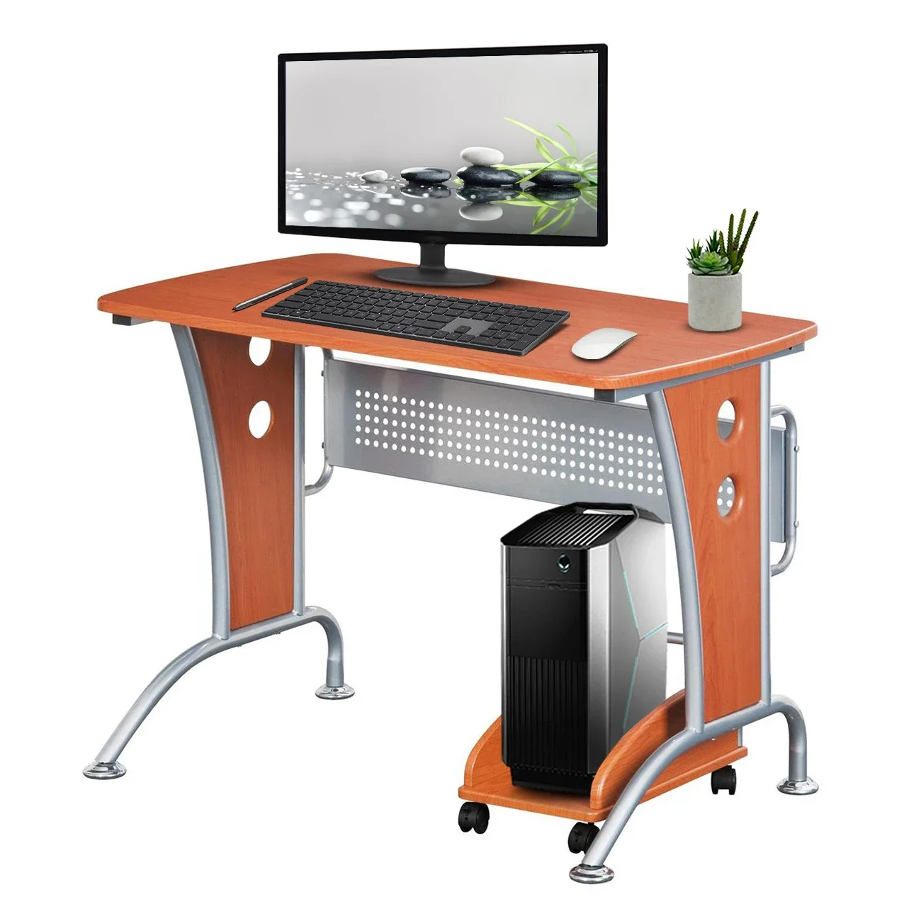 Techni Mobili Modern Computer Desk with Mobile CPU Caddy - Stylish and Practical