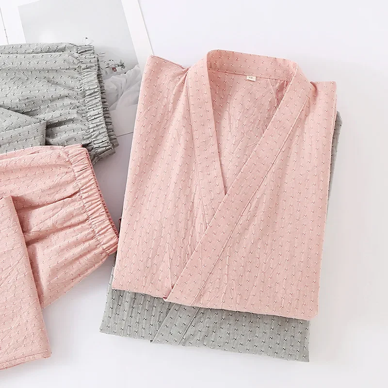 

Новинка 2025, японский весенне-осенний пижамный комплект для пар, 100% хлопок, мужской и женский комплект из двух предметов с длинными рукавами, предметы интерьера