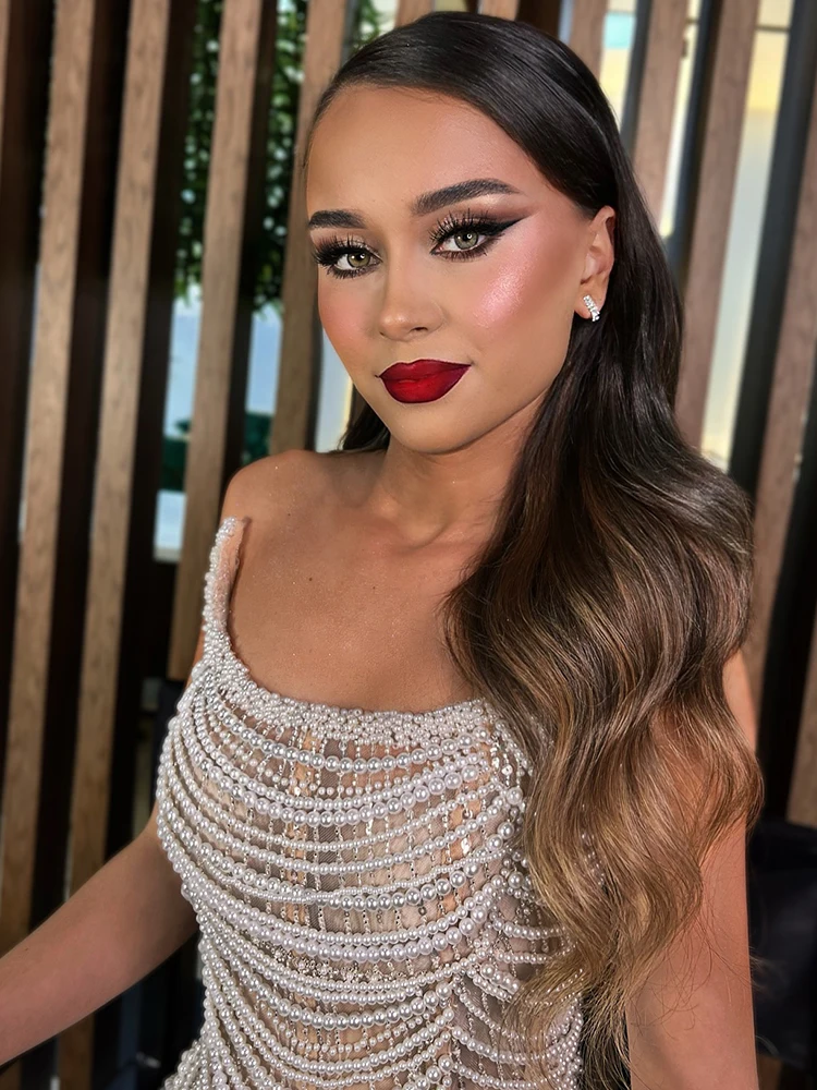 المشاهير مساء حفلة المشمش الترتر حورية البحر فستان طويل للنساء حمالة اللؤلؤ الترتر مطرز سباركي ماكسي العباءات