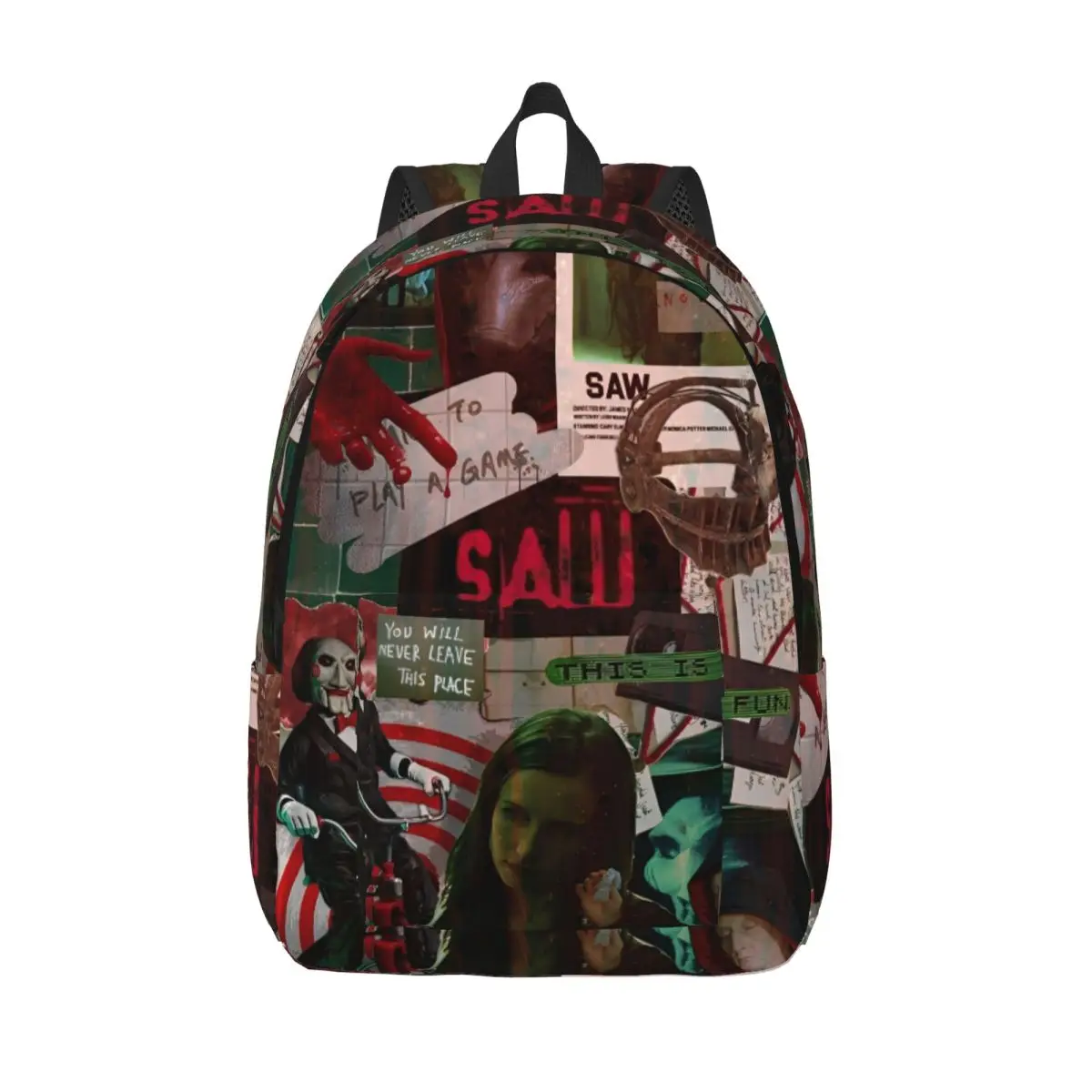 Saw Jigsaw Horror Movie Backpack for Men Women Cool Student Hiking Travel Daypack Halloween Gothic Laptop Canvas Bags Sports