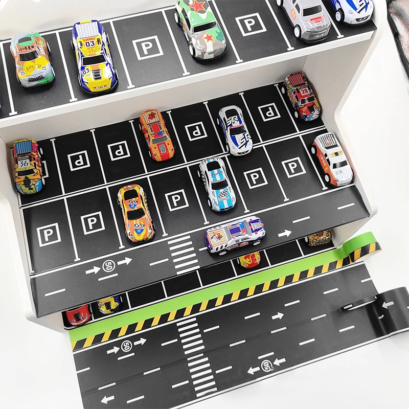 28 Rolls+9 Traffic Game Scene Application Stickers, 118.1 Inches DIY Road And Rail Transit Design And Paper Tape, Used For Railw