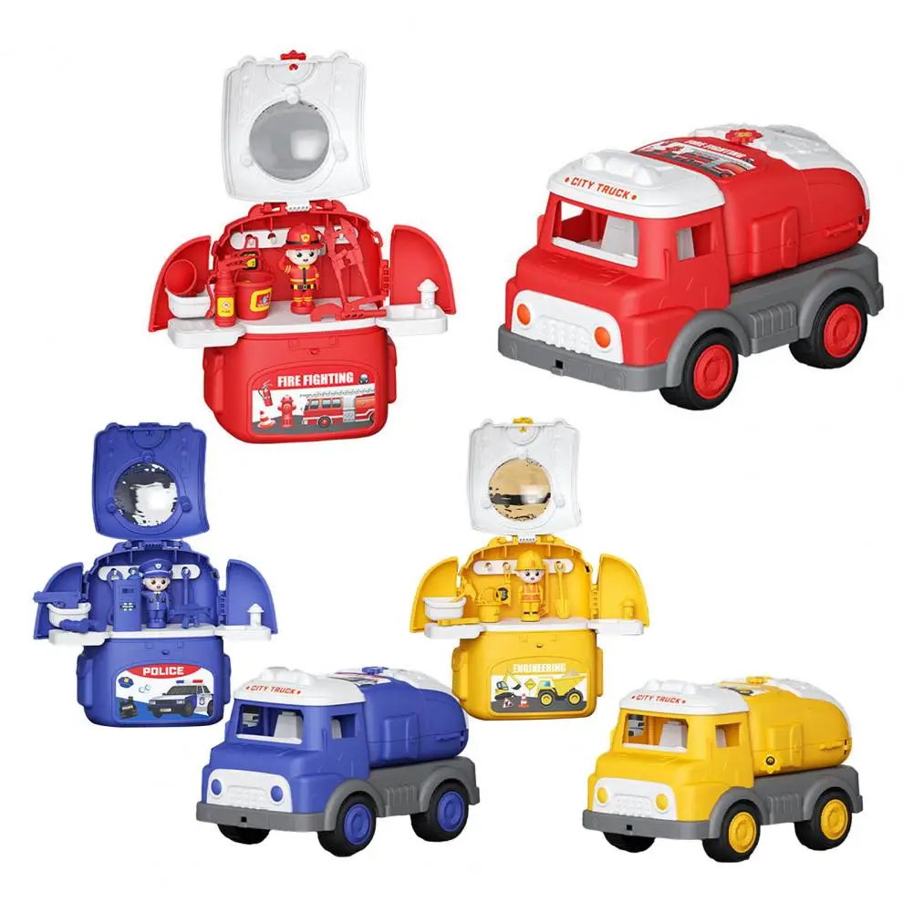 Juego de vehículos de emergencia para niños, mochila educativa de almacenamiento con motor de bomberos, casa de juego para niños, escena de coche, juguete DIY, juego para padres e hijos