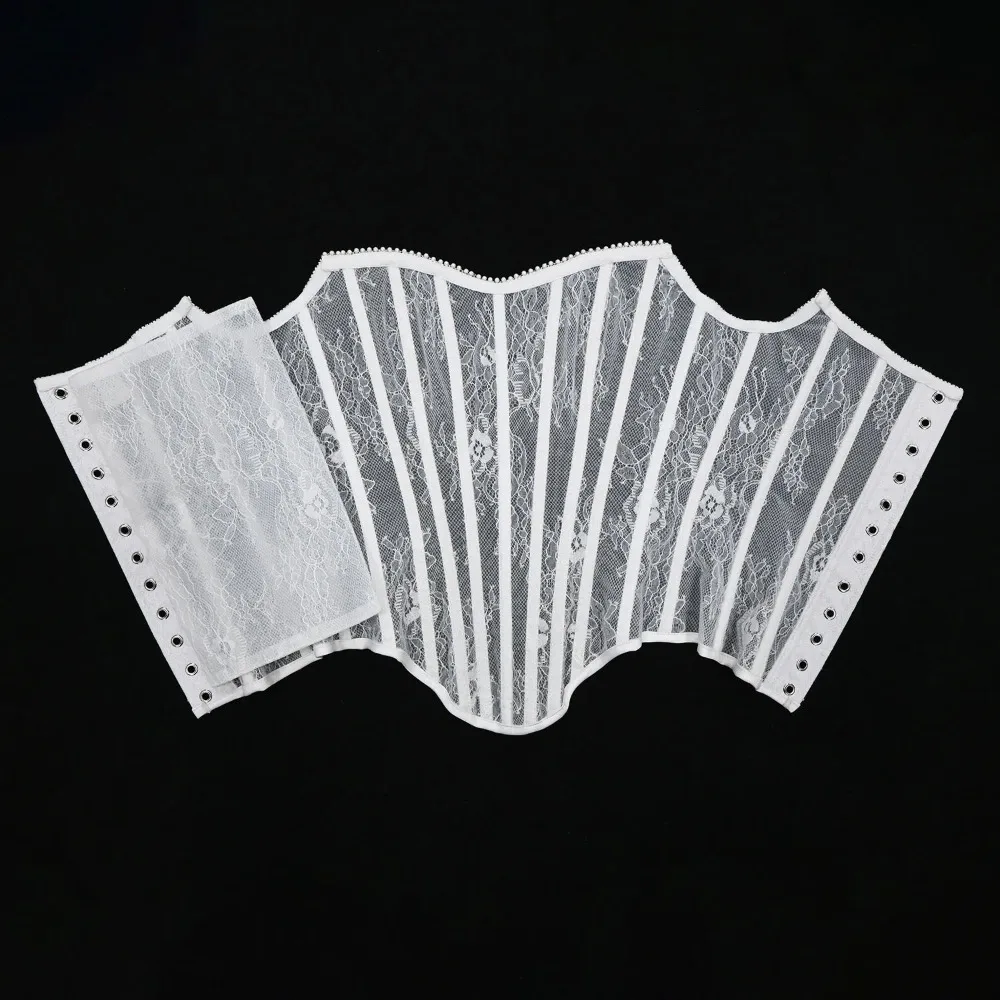 Women Overbust Corset Tops Transparent Mesh Bodices Lace Up Boned Waist Trainer Shaping Strapless Sexy Bustier view 5