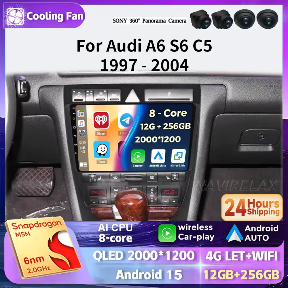 

Android 15 Car Radio For Audi A6 C5 1997-2004 S6 1999 - 2004 RS6 2002 - 2006 Multimedia Player 2Din Carplay Stereo GPS NO DVD