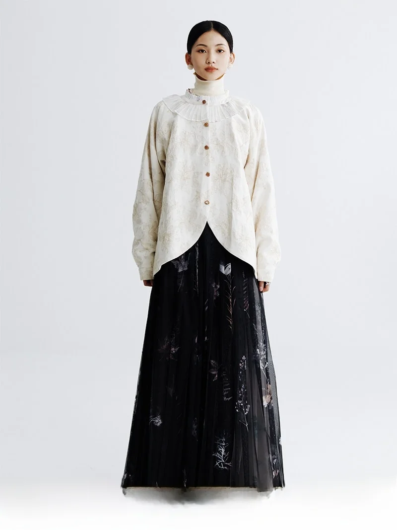 

Осенне-зимний дышащий вышитый жакет Ханьфу с сетчатой юбкой, традиционный китайский костюм, женская мода