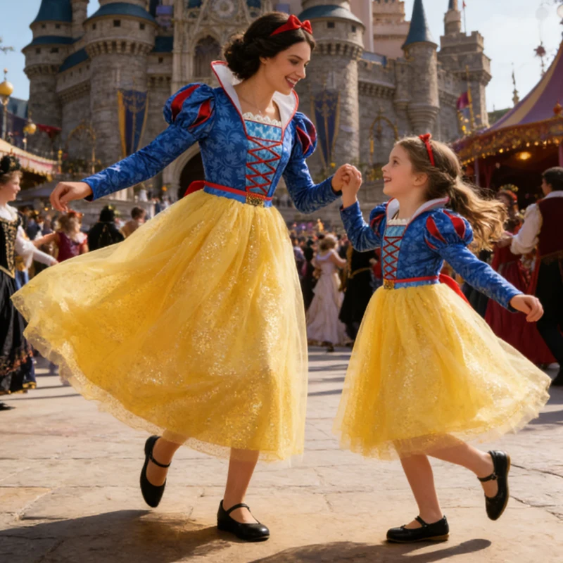 

2026 Kids Women Costume Snow Princess Dress Cosplay Clothes Adult Girls Princess Cosplay Princess Gown Carnival Family Costume