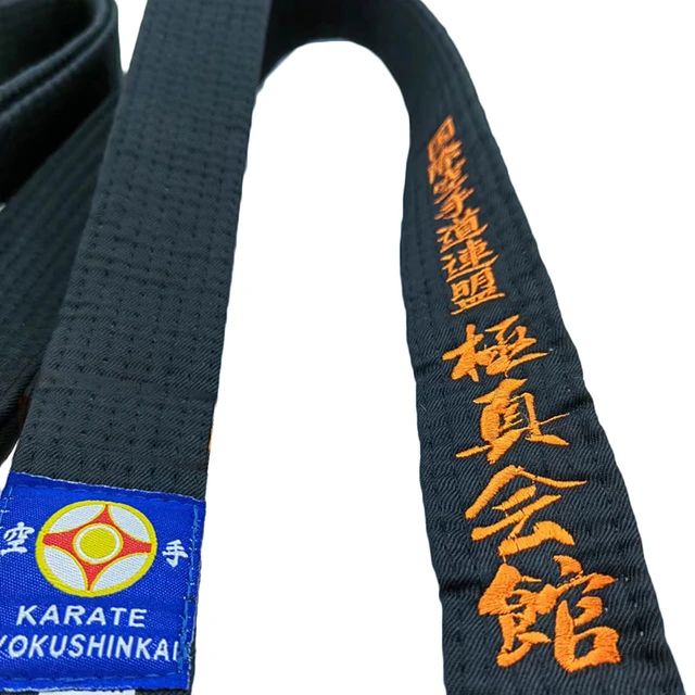 Kyokushin Ceinture Noire de Karate Broderie Japonaise Arts Martiaux Sports Club IKF Decorations en Polyester Nom Personnalise Largeur 4cm