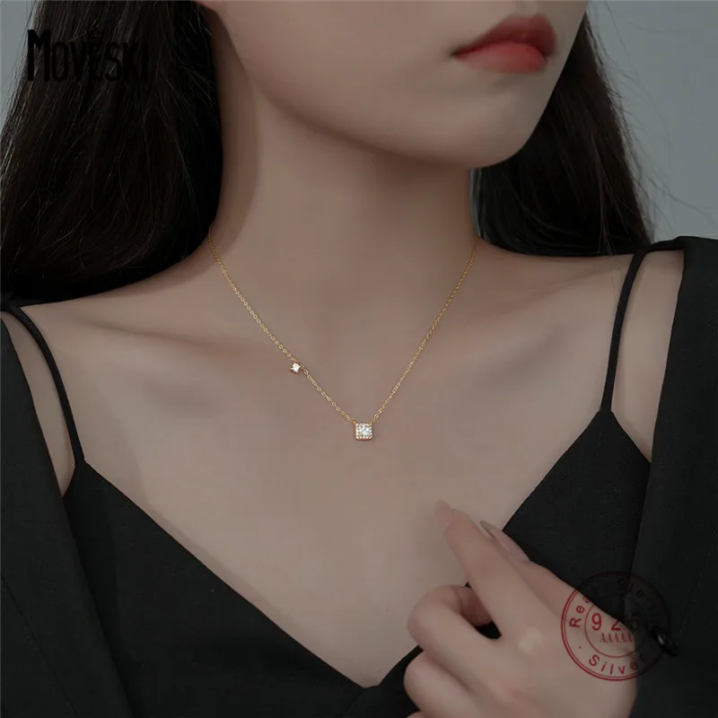 

MOVESKI 925 Sterling Silver Pave Zircon Geometric Pendant Necklace Women Beautiful Sparkling Best Friends Birthday Gift Jewelry
