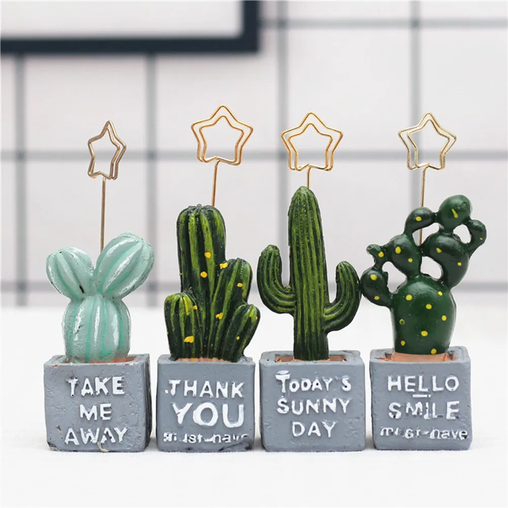 Cactus Table Number Holder Memo Photo Clip Resin Pot Base 12x3.5cm Creative Business Name Place Card Stand Decoration for Office