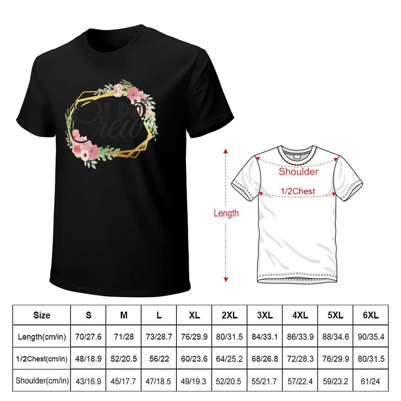Bridesmaid Crew with Gold Flora Frame T-Shirt Large Size Casual Short Sleeve Top