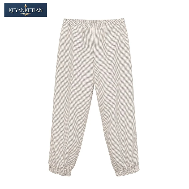 KEYANKETIAN New Woman Minimalist Checkered Ankle-Length Pants High Waist Elastic Waistband Snap Button Cuffs Relaxed Trousers