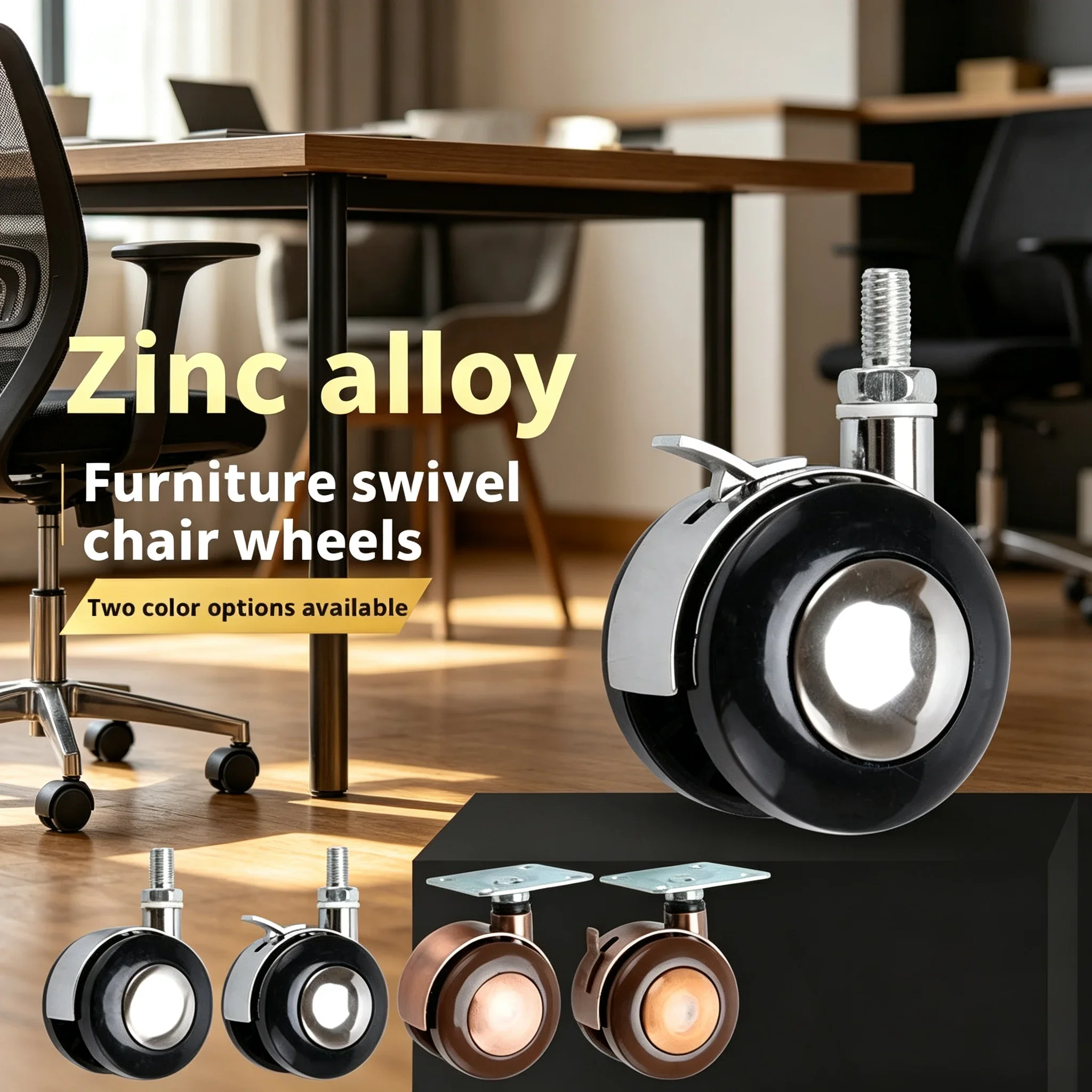 4Pcs 1.5/2 Inch Flat Universal Wheel Steering Pulley Cabinet Coffee Table Computer Swivel Chair  Flat Silver Alloy Small Wheels