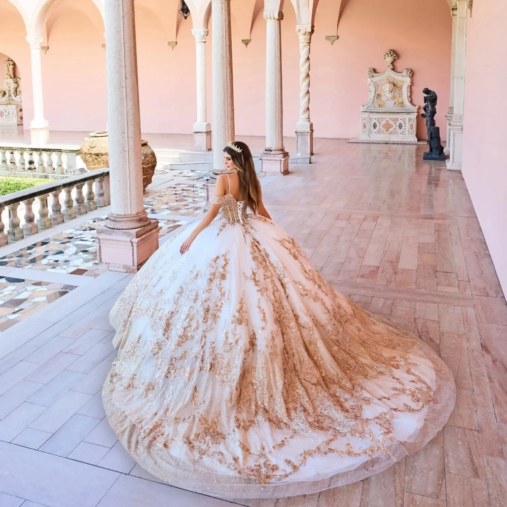 Vestido de fiesta para quinceañeras de alta calidad, Vestidos de fiesta de cristal con lentejuelas brillantes, tirantes finos elegantes, 16 vestidos dulces