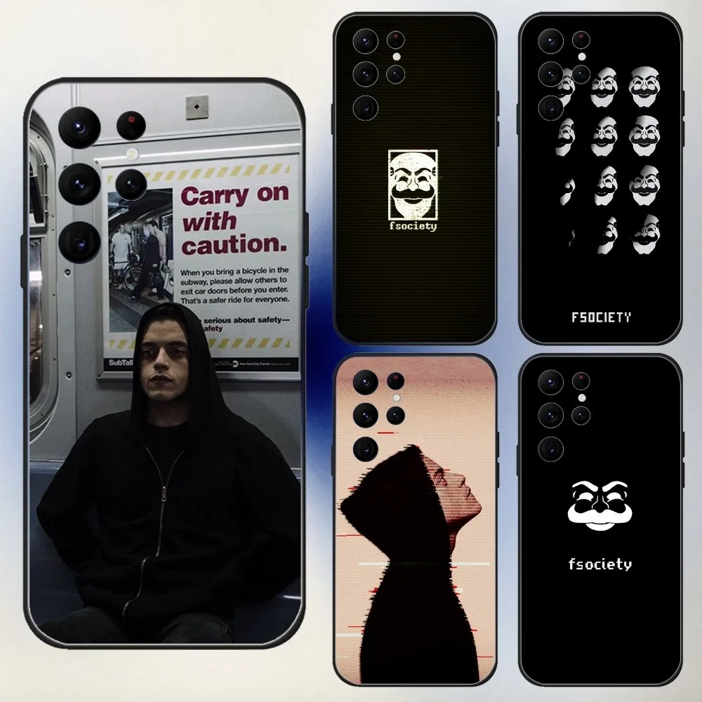 

Mr R-Robot Fsociety Phone Case For Samsung S24,23,22,30,21,10,9,Ultra,Plus,Lite,FE,5G Black Soft Case