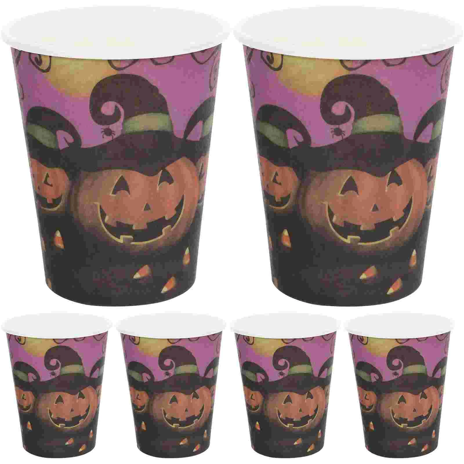 

30 Pcs Halloween Pumpkin Paper Cups Coffee Camping Supplies for Party Accessories Pull The Flag Tableware One-time