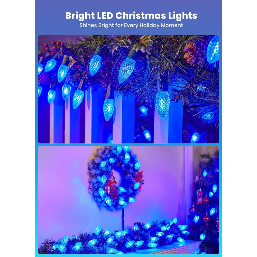 مصابيح عيد الميلاد C9 LED، 20 لمبة، بطول 25.75 قدمًا، مقاومة للماء في الهواء الطلق، نمط الفراولة، مع 20 حصصًا، سلك أخضر قابل للتمديد #4