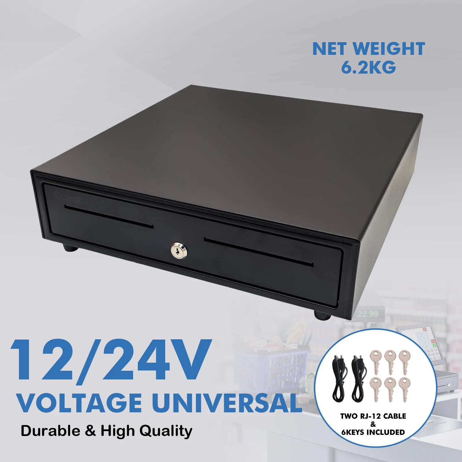 

Coinal Cash Register Drawer,black,16'',5 Compartments For Paper Currency Storage,8 Coin Storage Compartments, 41.5x41x10cm,6.2kg