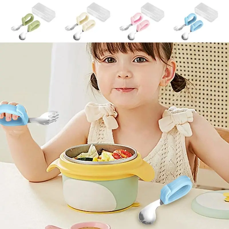 Toddler Utensils Spoon Fork Set Kids Cutlery Set With Travel Case Stainless Steel Child Flatware Set Food-Grade Travel Cutlery