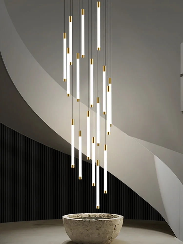

LED Stairs Long Chandeliers Minimalist Attic Living Room Kitchen Lighting Indoor Lustre Hanging Lamps Home Decor Pendant Lights