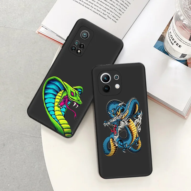 Phone Case for Redmi Note 11 s Pro A1 A2 A3 K40 K50 K60 Xiaomi 11T Lite 14 CC9 C61 Snake Cobra Python Soft Black Silicone Cover