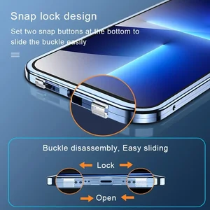 Magnetische Metall -Snap -Lock -Hülle für iPhone, 360 ° Gesamtschutz, Doppel -Gesichtsglas, iPhone 15, 14 Pro Max, 16 Pro Plus, 13, 12, 11 12 Hauptverkäufe doppelte iPhone -Cover - №7