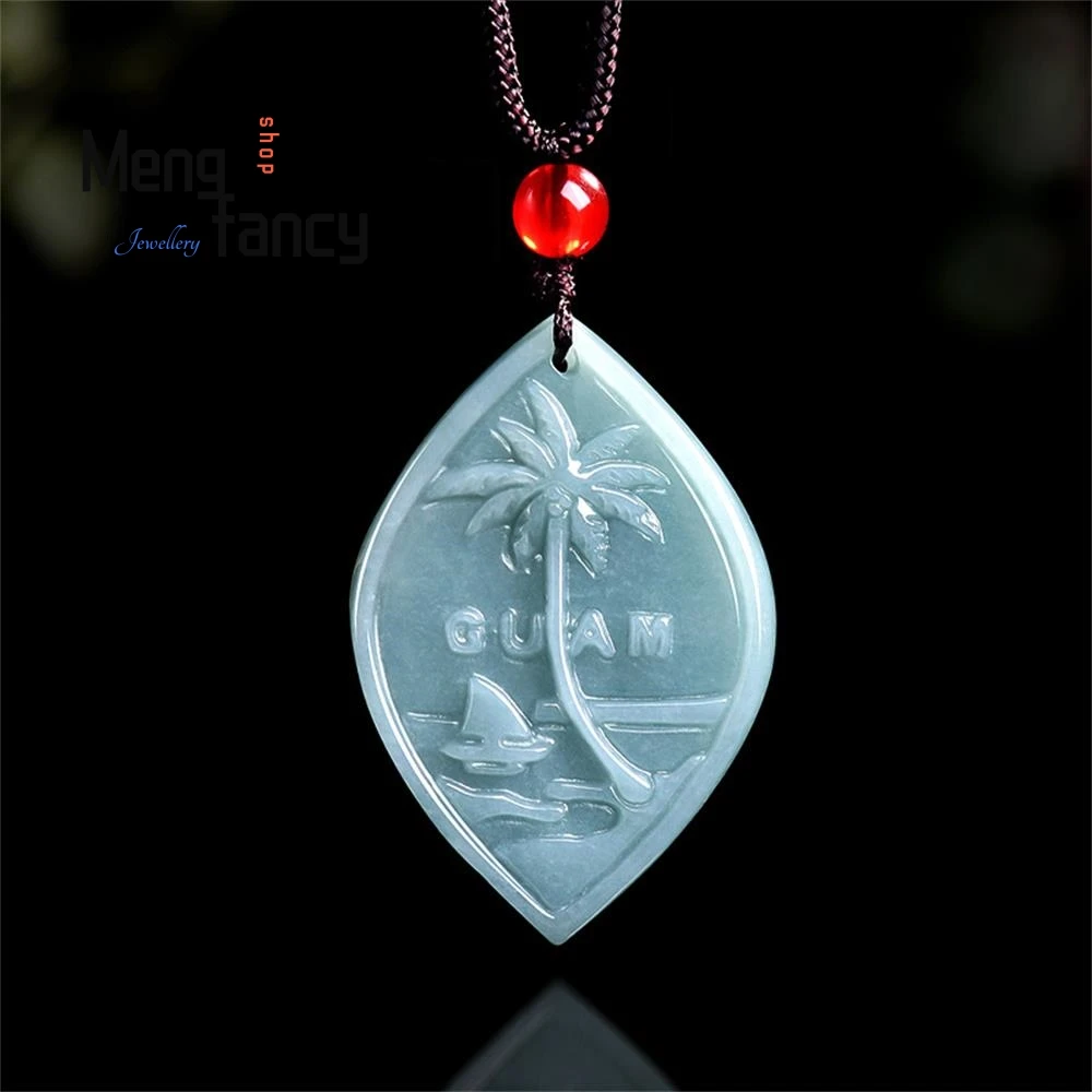 

Natural A-grade Jadeite Blue Water Pacific Guam Tourist Souvenir Jade Pendant Engraver Handicraft Fashion Jewelry Holiday Gifts