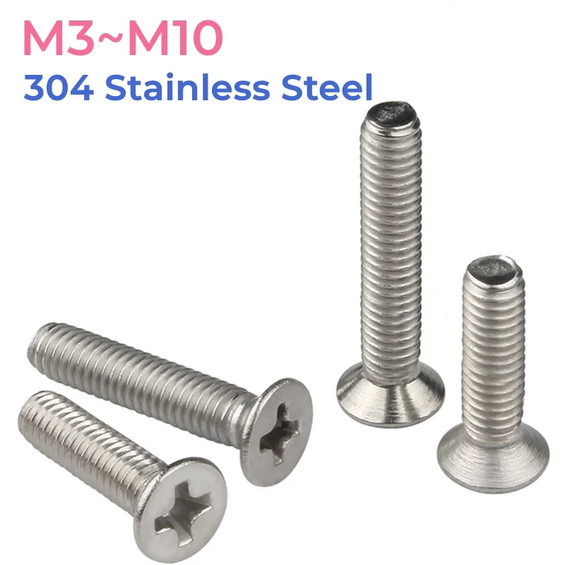 304 Stainless Steel Cross Phillips Flat Countersunk Head Screws M3 M4 M5 M6 M8 M10 Phillips Bolts