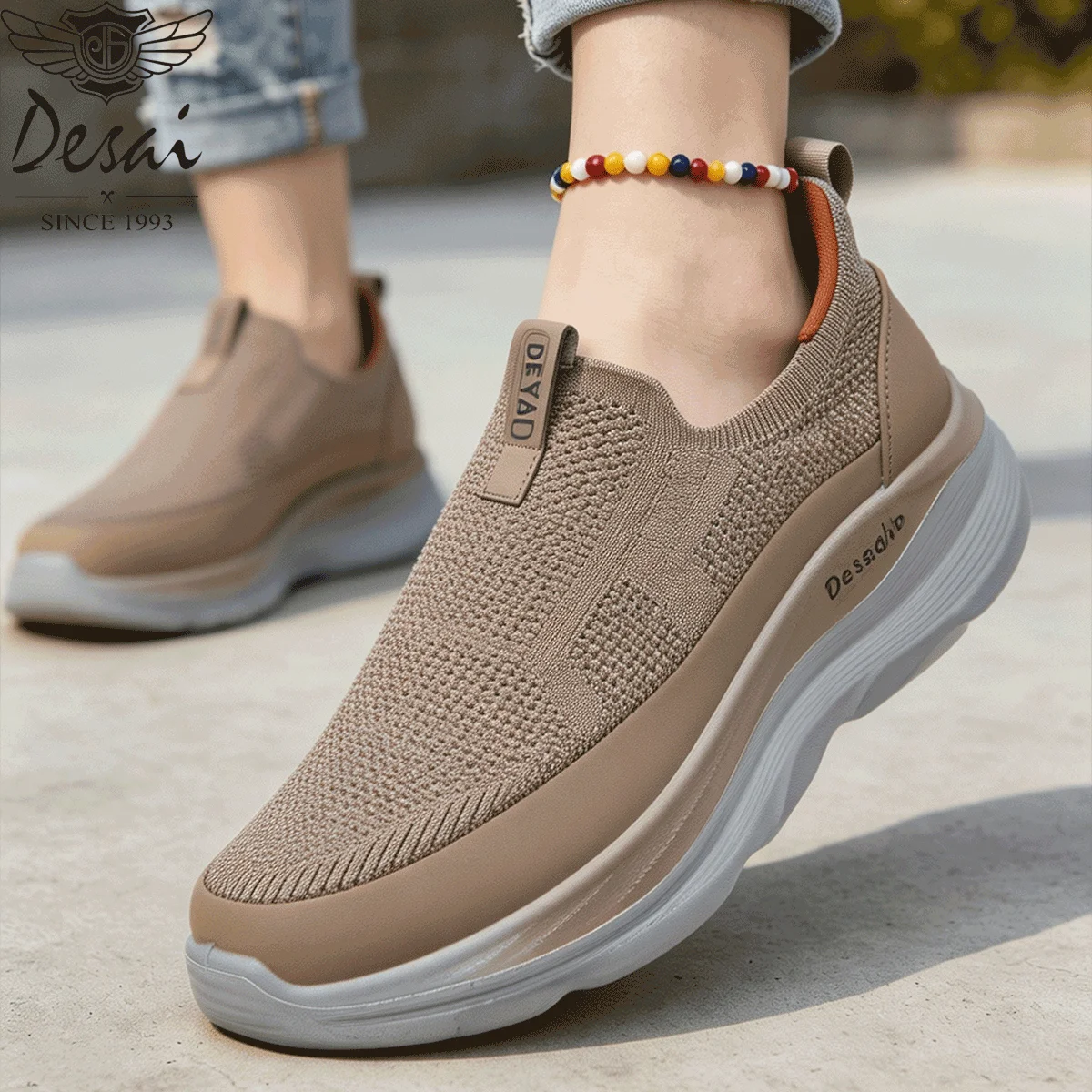 Desai Men's Wide Width Platform Sock Sneakers Slip On Breathable Mesh Lightweight Comfortable Soft Casual Walking Shoes Fall