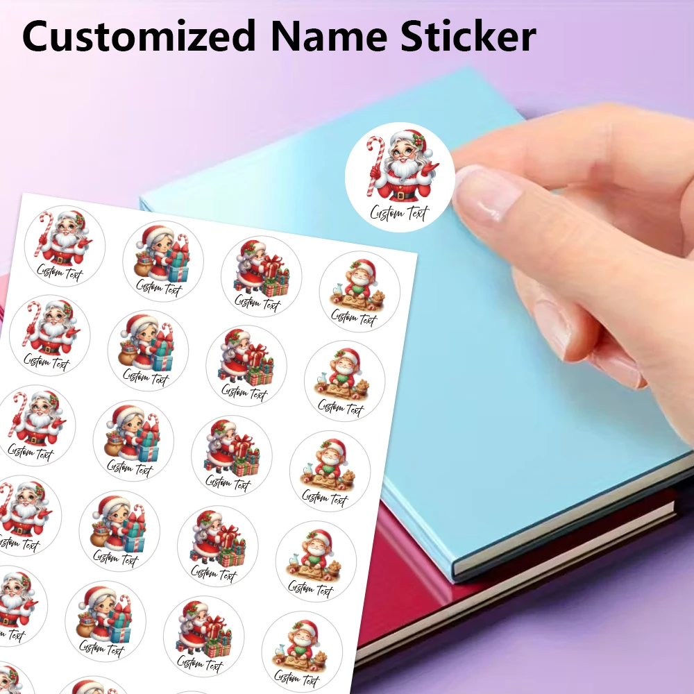 48/96 pcs Santa Claus Colored Personalized Bottom Stickers Customized Name Stickers Customized Tag Personalized Label