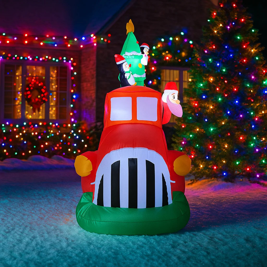6.8FT Kerstversiering Opblaasbare Kerstman Auto Pinguïn Kerstboom Speelgoed Huis Tuin Ornamenten Met LED Decor Kerstmis