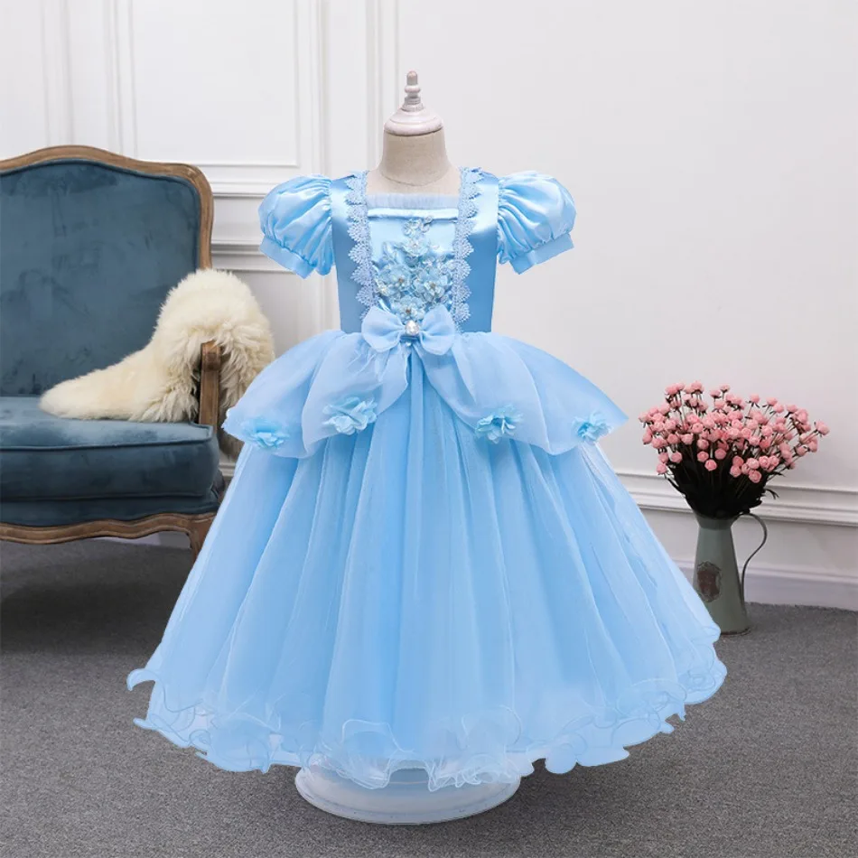 Cinderella Cosplay Costume Kids Deluxe Ball Gown Elsa Belle Aurora Princess Dresses Elegant Christmas Wedding Evening Dress 4-11