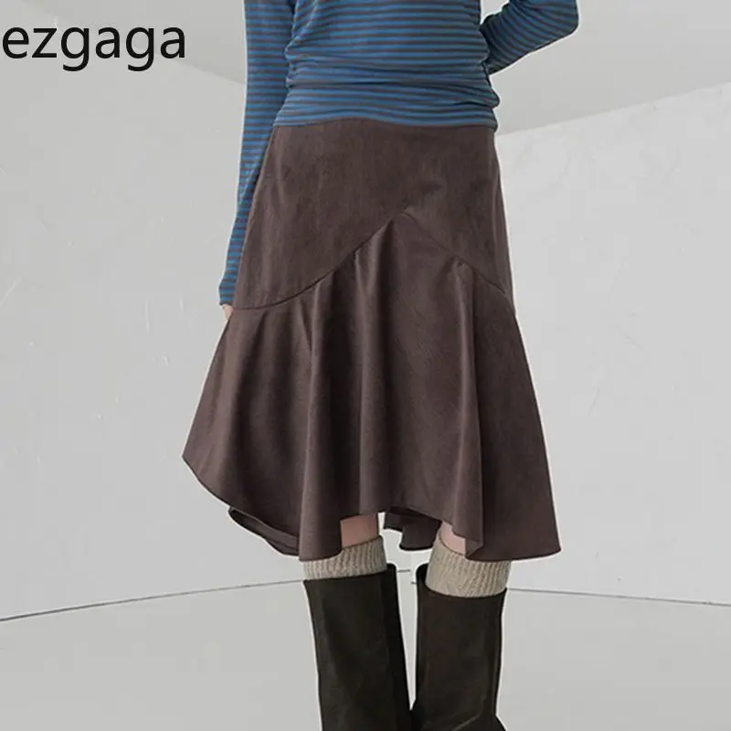 

Ezgaga Vintage Irregular Skirts Women Slim High Waist Fashion Autumn Winter Fashion Y2k Aesthetic Harajuku Skirt Female