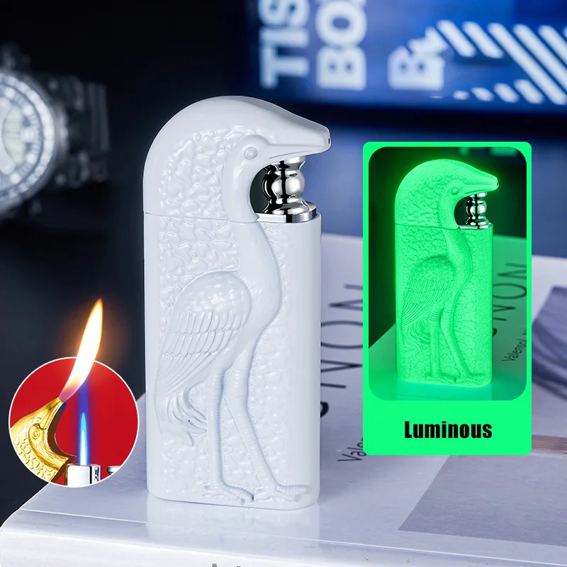 Embossed Dual Flame Inflatable Lighter Switching Flame Adjustable Flame Size Metal Body Gift Ignition Tool