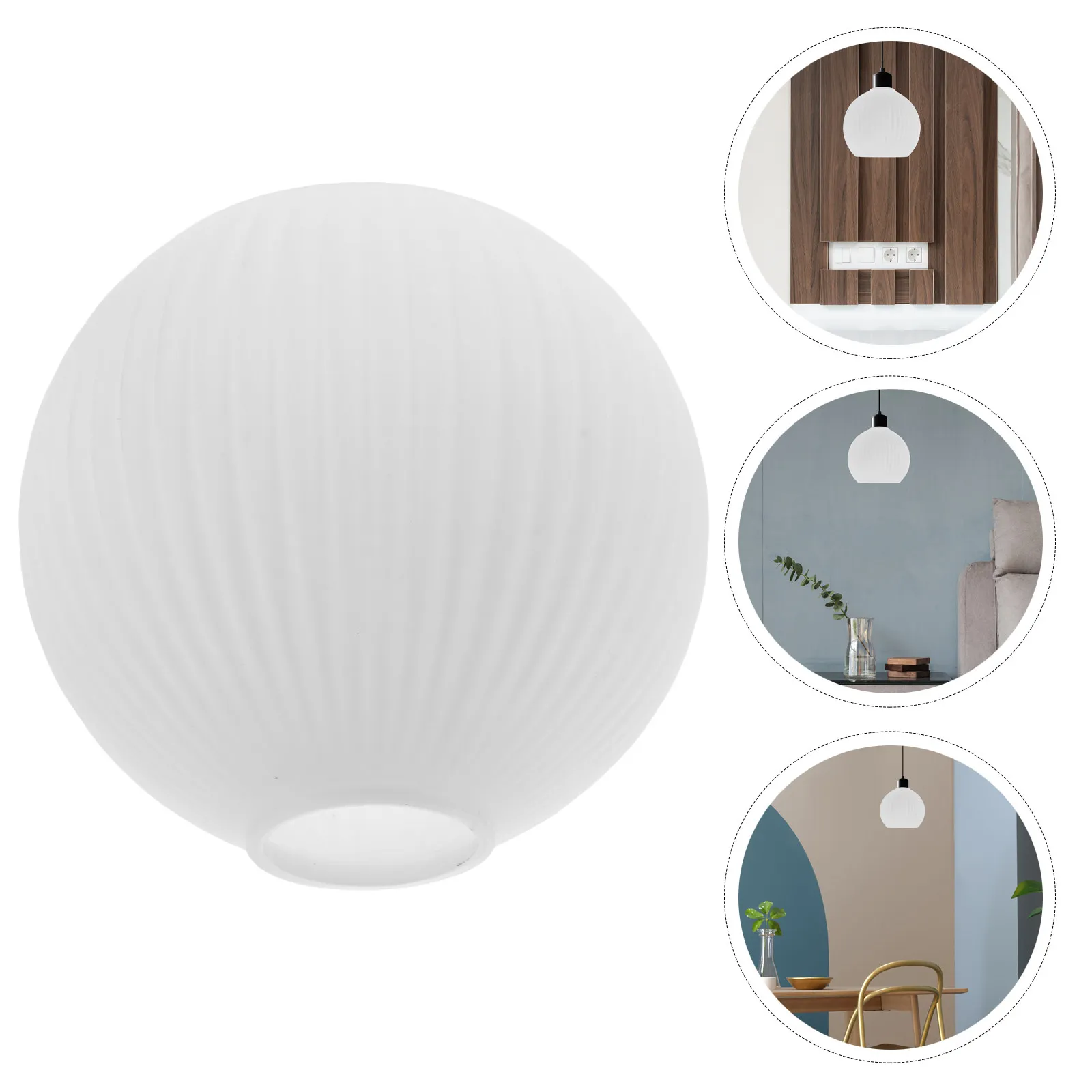 

Milky White Round Striped Glass Globe Lamp Shade Replacement Cover for Pendant Ceiling Fan Chandelier Sconce Table Floor Lamp