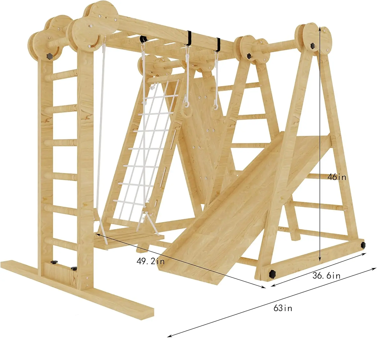 Ensemble de jeu d'intérieur 7 en 1 pour enfants de 2 à 6 ans avec toboggan, mur d'escalade, échelle, filet, barres, balançoire, anneau