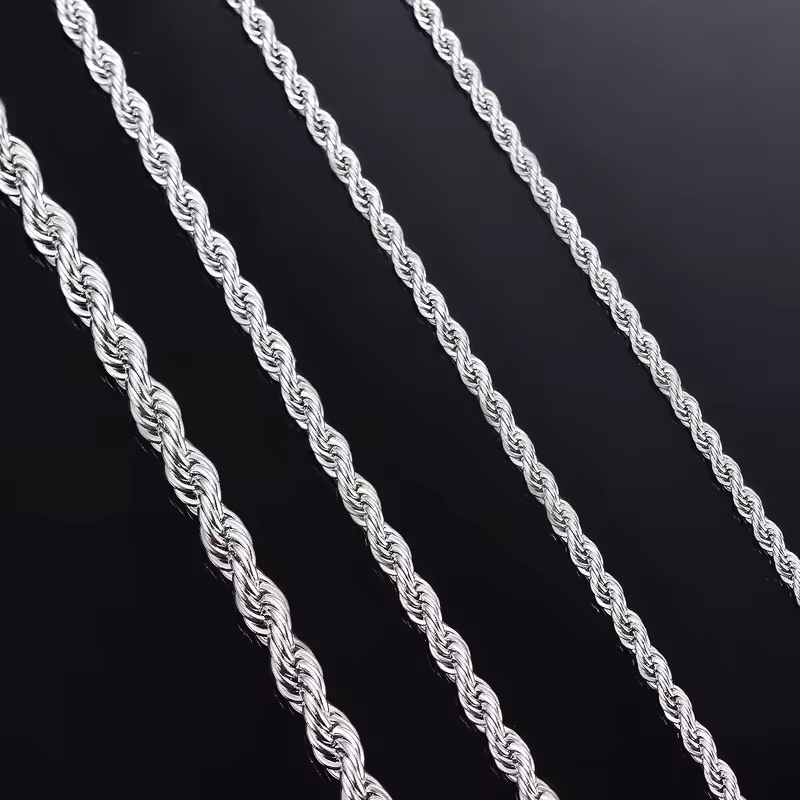 1 piece 925 sterling silver Width 2mm/3mm/4mm Rope Chain Necklace/Bracelet For Men Women Man Fashion Chain Necklace - Image 3