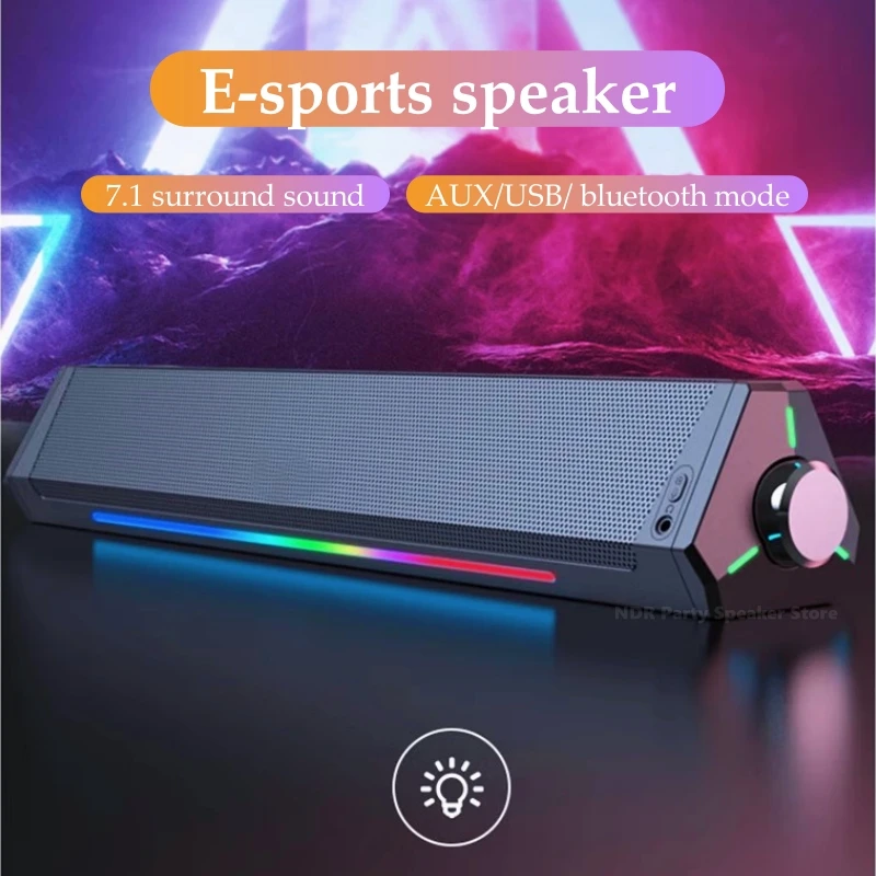 E-sports Speakers RGB Dynamic Lighting 7.1 Surround Sound Panoramic Sound Effect Wired USB AUX Mode Blue Tooth Wireless Speaker