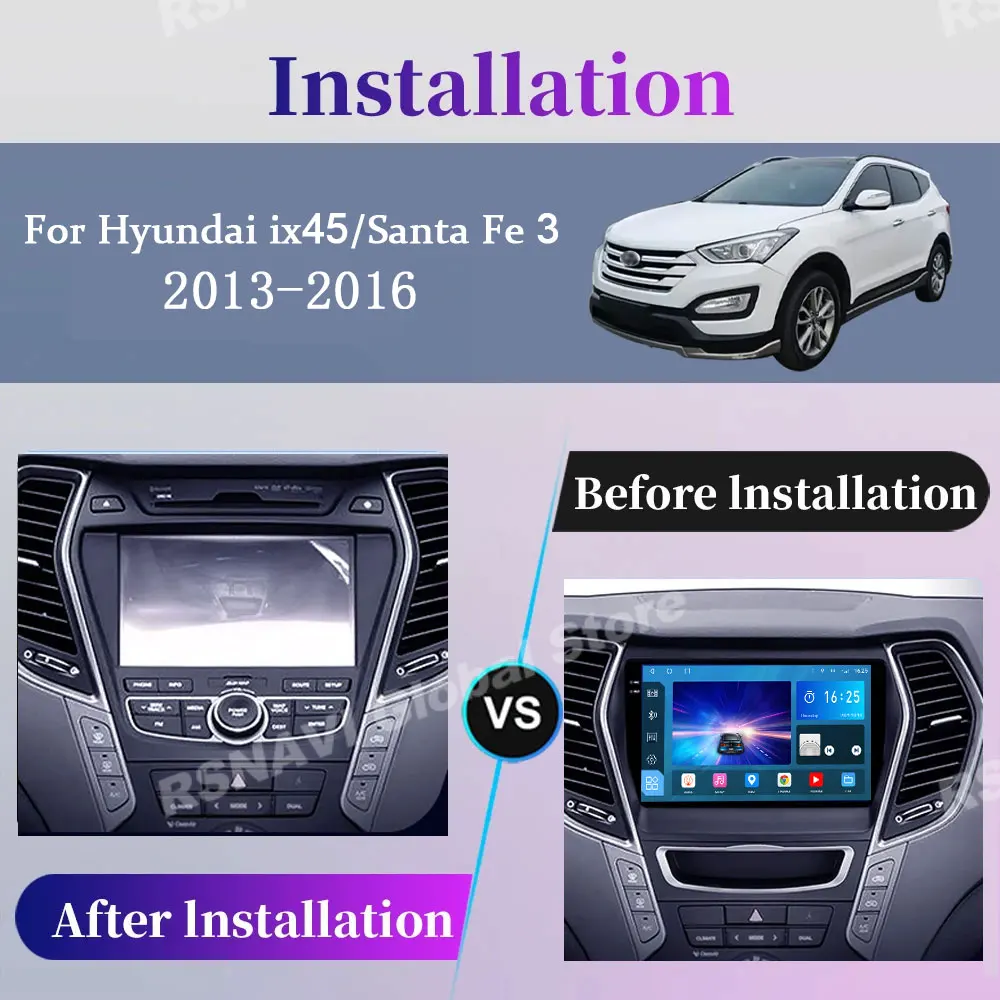 Car Radio Android 14 For Hyundai Ix45 Santa Fe 2013 2014 2015 2016 2017 GPS Carplay Multimedia Player Navigation Stereo Auto DSP