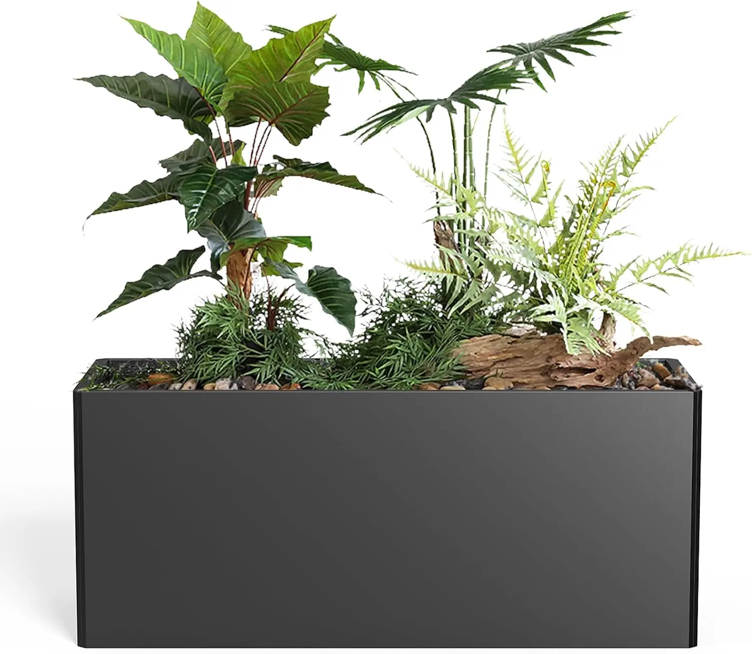 36 Inch L × 15 Inch W × 15 Inch H Black Rectangular Rust Resistant Metal Plant Trough, Long Outdoor Raised Planter Container for Patio Backyard Garden Vegetables Herbs Flowers Planting Decor