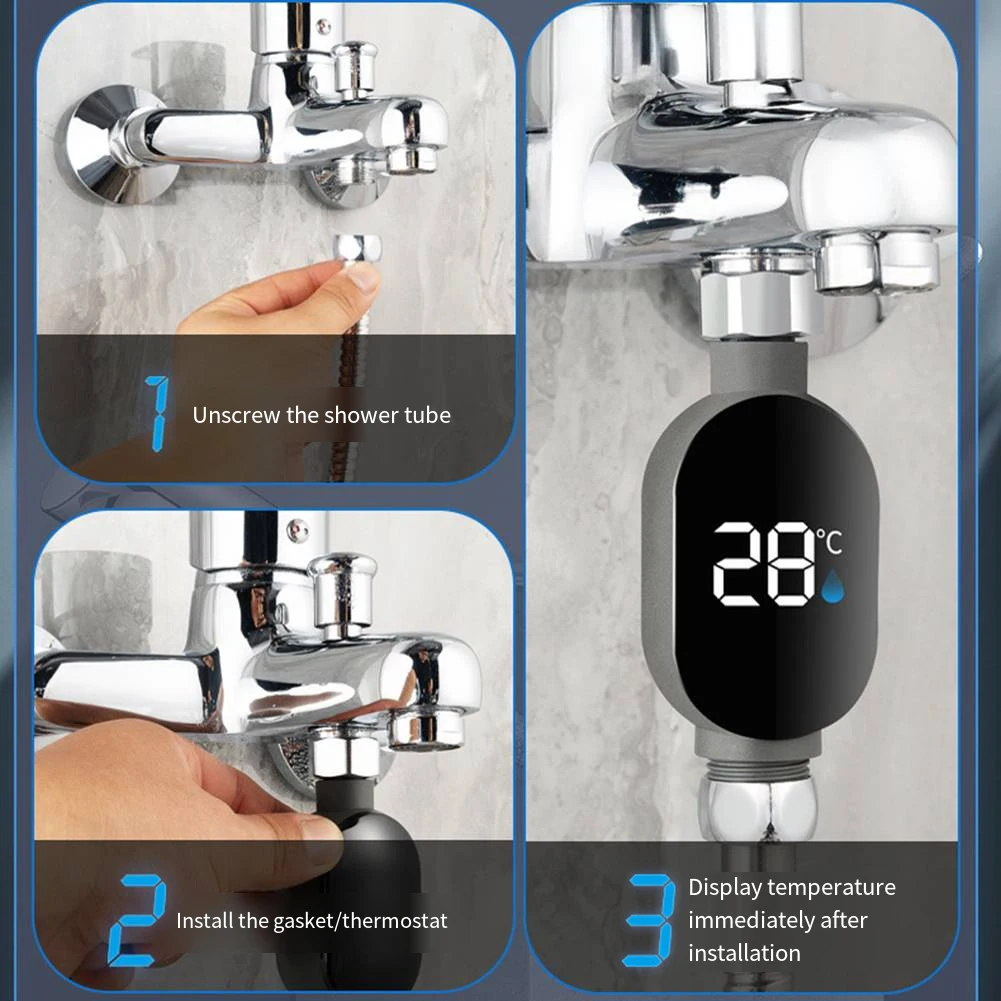 Easy Installation Shower Gauge Touch Screen Thermometer Black Gray Intelligent Temperature Measurement Bright LED Display